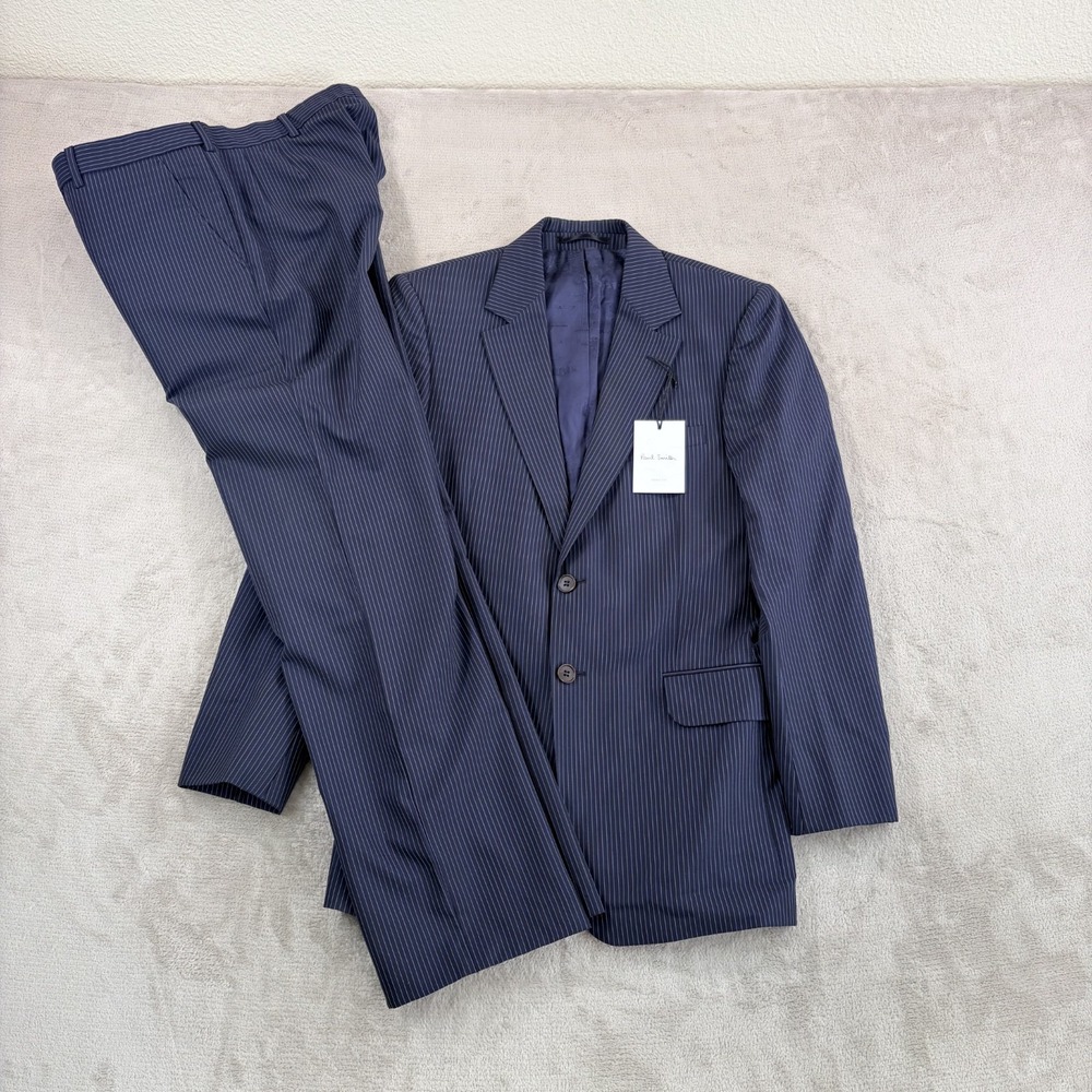 Paul Smith London The Floral 2 Piece Suit Men 36R Pants 32x31 Navy Striped Wool